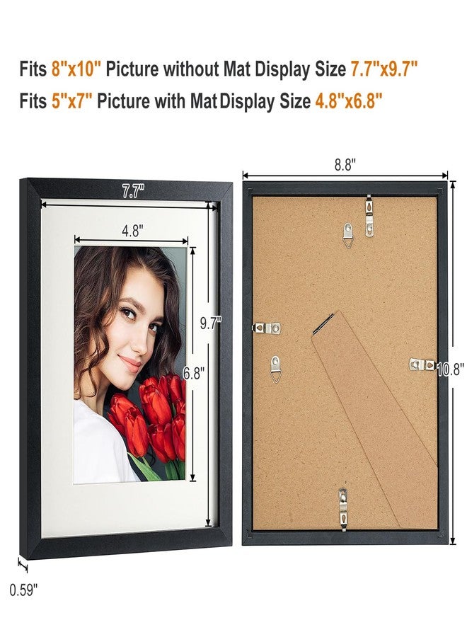 LBECUA 8x10 Picture Frame Set of 10, Wooden Picture Frames Display Photo 8x10 without Mat or 5x7 with Mat, Horizontal and Vertical for Wall and Tabletop, Black - Image 2